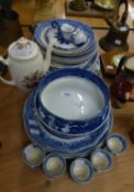 NINE VARIOUS BLUE AND WHITE WILLOW PATTERN PLATES; THREE VARIOUS BLUE AND WHITE OVAL MEAT DISHES;