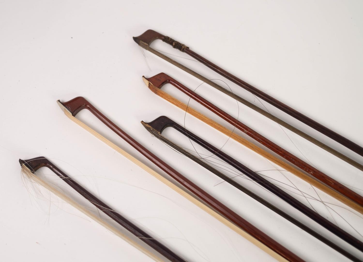 FIVE VARIOUS VIOLIN BOWS, ONE ONLY WITH TURNED STICK - Image 3 of 3