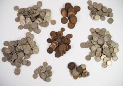 QUANTITY OF PRE-DECIMAL COINAGE, including George VI/Elizabeth II shilling pieces, Victorian and