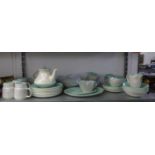POOLE POTTERY DINNER AND TEA SERVICE, WITH PALE BLUE INTERIOR, PALE GREY EXTERIOR