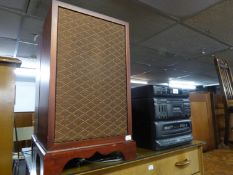 A PAIR OF BANG & OLUFSEN MAHOGANY CASED LOUDSPEAKERS AND A  SANYA HIFI SYSTEM WITH CD