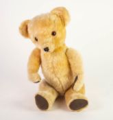 GWENTOYS GOLDEN MOHAIR TEDDY BEAR with glass eyes, labelled, 18in 945.7cm) long