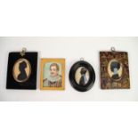 LATE 19th PASTICHE PORTRAIT MINIATURE OF AN ELIZABETHAN GENTLEMAN, and 3 SILHOUETTES (4)