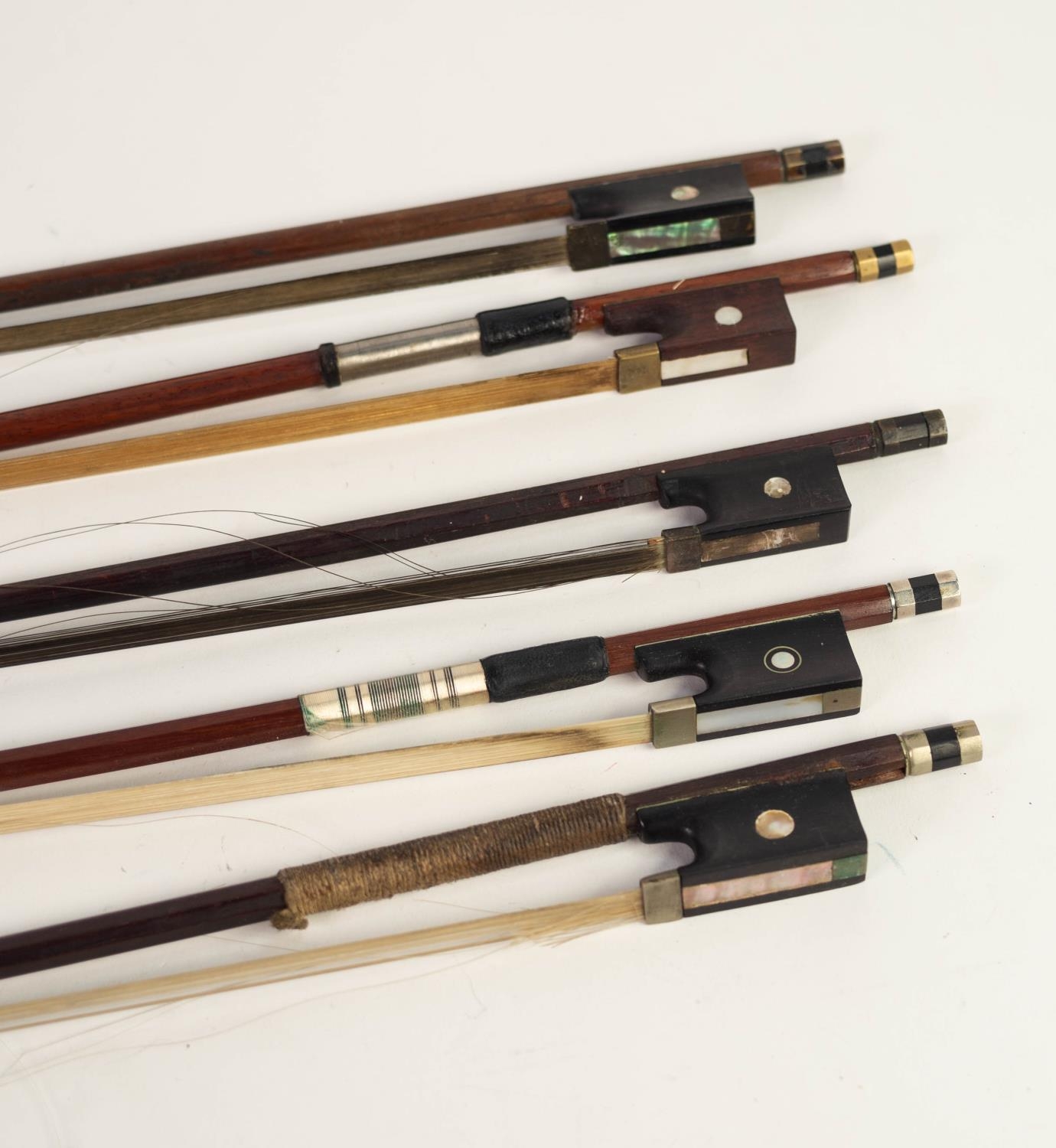 FIVE VARIOUS VIOLIN BOWS, ONE ONLY WITH TURNED STICK - Image 2 of 3