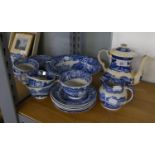 COPELAND SPODE ?ITALIAN? BLUE AND WHITE POTTERY TEA SERVICE FOR SIX PERSONS, 19 PIECES (ONE SIDE