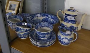 COPELAND SPODE ?ITALIAN? BLUE AND WHITE POTTERY TEA SERVICE FOR SIX PERSONS, 19 PIECES (ONE SIDE