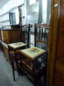 A PAIR OF MAHOGANY BEDROOM SINGLE CHAIRS WITH SPINDLE BACKS AND A CHROME FRAMED OBLONG WALL