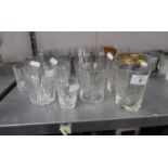 EIGHT, PROBABLY EDINBURGH, CUT CRYSTAL TUMBLERS AND A TOT GLASS PLUS TEN VARIOUS CUT GLASS TUMBLERS;
