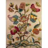 TWENTIETH CENTURY CREWEL WORK PANEL IN THE JACOBEAN STYLE, hand worked in colours with stylised