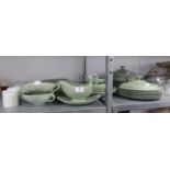 WEDGWOOD ?CELADON? GREEN POTTERY DINNER SERVICE FOR SIX PERSONS, APPROXIMATELY 36 PIECES,