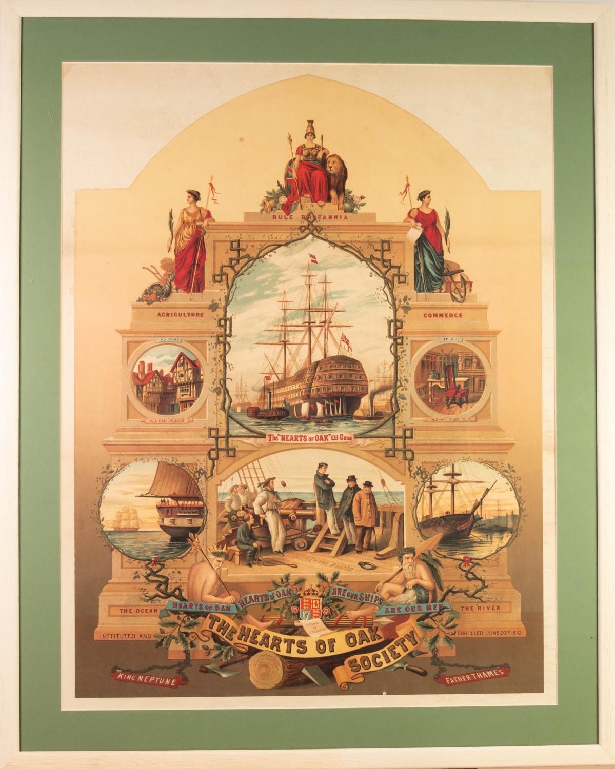 HEARTS OF OAK SOCIETY EARLY TWENTIETH CENTURY COLOUR PRINTED POSTER/PLACARD, with vignettes of ships - Image 2 of 2