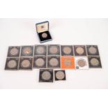 SIXTEEN QUEEN ELIZABETH II CROWN COINS, each in related hard plastic coin holder, includes;