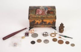 LATE NINETEENTH CENTURY CONTINENTAL DOME TOP TRINKET CASKET, in copper plate and gilt metal having