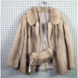LADY'S GREY PASTEL MINK JACKET, with shawl collar, double breasted with hook fastening, slit pockets