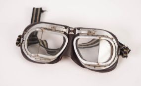 PAIR OF WORLD WAR II PILOTS/AVIATORS GOGGLES, aluminium framed split lenses, stamped 'Made in