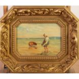 EARLY TWENTIETH CENTURY CONTINENTAL SCHOOL  OIL PAINTING ON PANEL  A little girl paddling in the