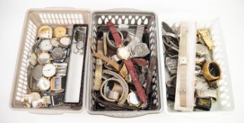 THREE SMALL PLASTIC TRAYS CONTAINING MAINLY MID TWENTIETH CENTURY WRIST WATCHES AND WRIST WATCH