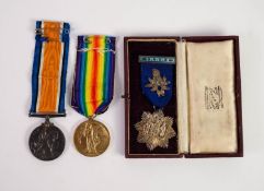 TWO WORLD WAR I SERVICE MEDALS WITH RIBBONS viz 1914-18 War Medal and gilt Victory medal awarded