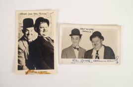 TWO STAN LAUREL AND OLIVER HARDY AUTOGRAPHED PHOTOGRAPHS, one inscribed Thank you Mrs Pullen, the