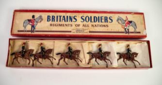 BOXED SET OF FIVE BRITAINS SOLDIERS, 3rd Hussars Regiment on horseback, models in generally good
