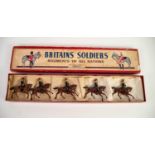 BOXED SET OF FIVE BRITAINS SOLDIERS, 3rd Hussars Regiment on horseback, models in generally good