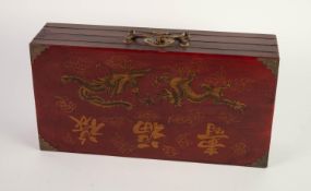 CHINESE CHARACTERS MOULDED COMPOSITION CHESS SET, housed in a fitted box, decorated to the