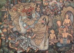 I MADE BUKEL (1942) (Indonesian) OIL PAINTING ON UNSTRETCHED CANVAS Mythical and Native Figures