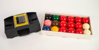 BOXED SET OF SUPA-PRO COMPOSITION SNOOKER BALLS, with ten reds and a BOXED BATTERY POWERED PLAYING