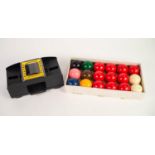 BOXED SET OF SUPA-PRO COMPOSITION SNOOKER BALLS, with ten reds and a BOXED BATTERY POWERED PLAYING