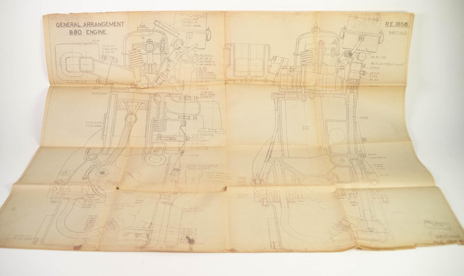 TWO CIRCA 1944 ROLLS ROYCE BLUE PRINTS, GENERAL ARRANGEMENT FOR A B80 ENGINE, used in Saracen and