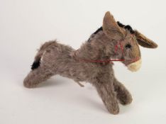 PEDIGREE GREY/BROWN MOHAIR MODEL DONKEY, labeled 11in (27.9cm) long