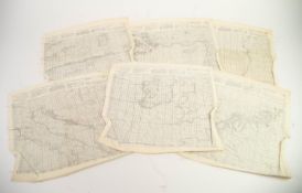 SET OF NUMBERED 1 - 18 PRINTED ON SILK 'Q' type sailing dinghy and maritime charts from WWII