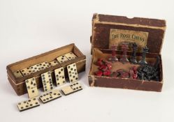 'THE ROSE CHESS' BOXED CAST AND PAINTED WHITE METAL VINTAGE CHESS SET, complete with red and black