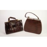 LADY?S VINTAGE DEL PRADO BROWN SNAKESKIN HAND BAG, with brown and cream leather fitted interior