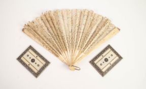 PAIR OF SMALL MIDDLE EASTERN INTRICATELY MOTHER O'PEARL INLAID BONE TABLETS, the canted border