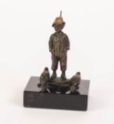 CAST FROM A MODEL BY L. SRAFAER (early 20th Century), SMALL BRONZE MODEL OF A YOUNG BOY, with two