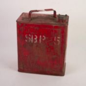 VINTAGE SM & BP LTD RED METAL OBLONG PETROL CAN, with screw off cap and diagonal handle to the