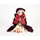 GERMAN EARLY TWENTIETH CENTURY BISQUE SHOULDER HEADED DOLL, with sleeping brown eyes and open mouth,