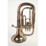 HAWKES AND SONS, LONDON EXCELSIOR ELECTROPLATED TUBA, numbered 56624 with mouthpiece and a BLUE