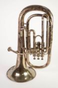 HAWKES AND SONS, LONDON EXCELSIOR ELECTROPLATED TUBA, numbered 56624 with mouthpiece and a BLUE