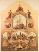 HEARTS OF OAK SOCIETY EARLY TWENTIETH CENTURY COLOUR PRINTED POSTER/PLACARD, with vignettes of ships