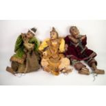 NINE BURMESE POST-WAR CARVED AND PAINTED WOOD MARIONETTE PUPPETS, depicting various characters,