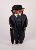 ABERCROMBIE AND FITCH BOXED JUNGLE TOYS 'THE STOCKBROKER' OWL FIGURE, with umbrella, hat and