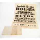 MID VICTORIAN BLACK AND WHITE PRINTED POSTER ADVERTISING SALE BY AUCTION OF 'FREEHOLD DWELLING