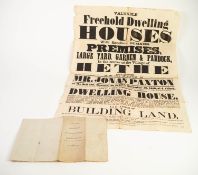 MID VICTORIAN BLACK AND WHITE PRINTED POSTER ADVERTISING SALE BY AUCTION OF 'FREEHOLD DWELLING