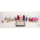 COLLECTION OF APPROX 42 MODERN DECORATED GLASS PERFUME BOTTLES including; 4 tall blown glass case