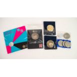 FOUR ELIZABETH II 1977 CROWN COINS, two ROYAL MINT £5 COINS, LONDON 2012 OLYMPICS, TWO OTHER £5