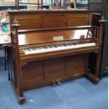 BLUTHNER UPRIGHT PIANOFORTE with metal framed straight strung movement, with applied maker's Leipzig