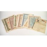 NINE EARLY TWENTIETH CENTURY RUSSIAN BONDS, issued in various years 1908 for 945 and 189 rubles,