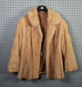 LADY'S CREAM PASTEL MINK SHORT JACKET with revere collar, single breasted, hook fastening front,